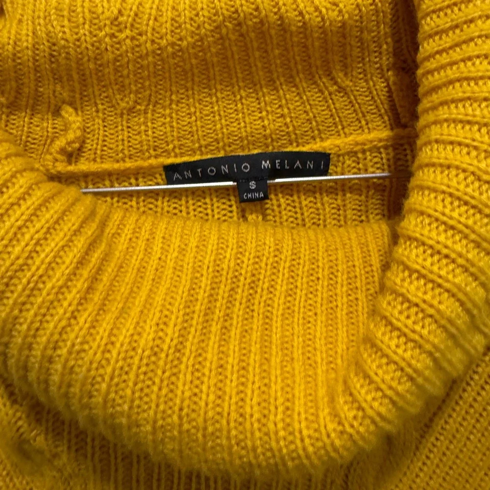 Antonio Melani Womens Cowl Neck 100% Wool Cable Knit Sweater Yellow Size Small